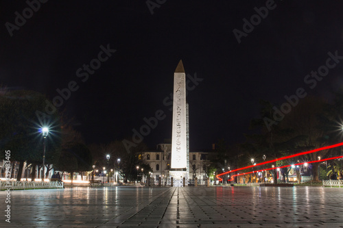 Night view of the historic pillar in Istanbul. Turkey