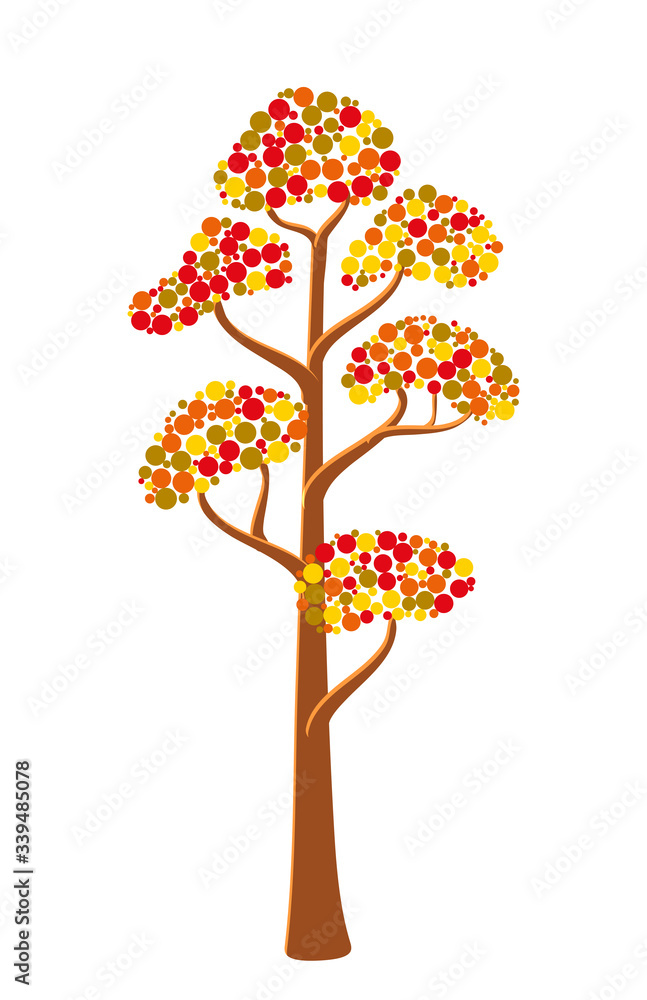Vector abstract colorful tree from different bubbles. Game UI flat. Illustration for logo design, poster, postcards.