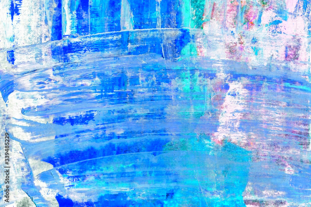 Abstract art background. Acrylic painting. Fragment of the canvas. Multicolor blue texture. Modern Art.	