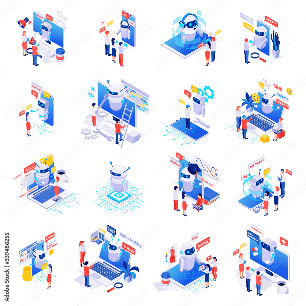 Chatbot Messenger Isometric Set Chatbot Messenger Isometric Set