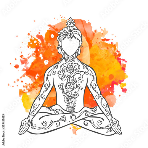 Ornamental man in a yoga pose Ornament beautiful card with yoga man