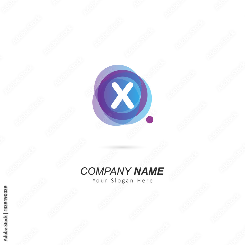 Abstract lowercase X letter Logo design with circle and dot element. Vector illustration template Abstract lowercase X letter Logo design with circle and dot element. Vector illustration template