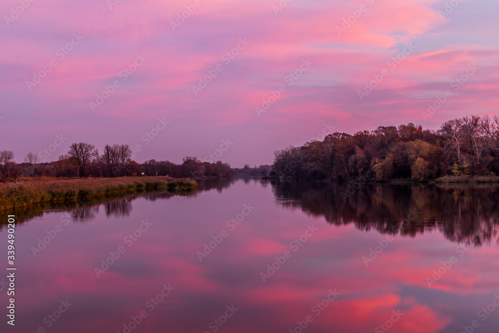 River landscape during sunset. Beautiful colors. 