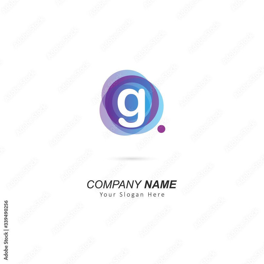 Abstract lowercase G letter Logo design with circle and dot element. Vector illustration template