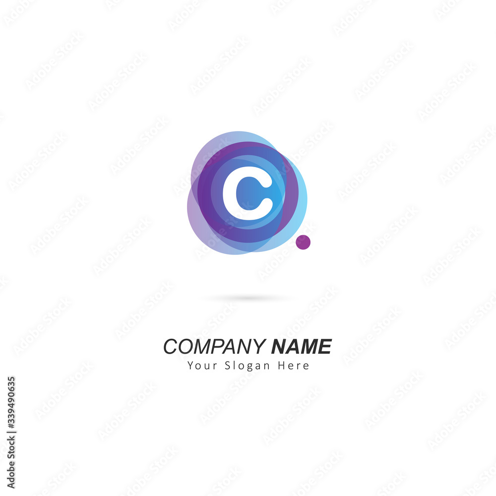 Abstract lowercase C letter Logo design with circle and dot element. Vector illustration template