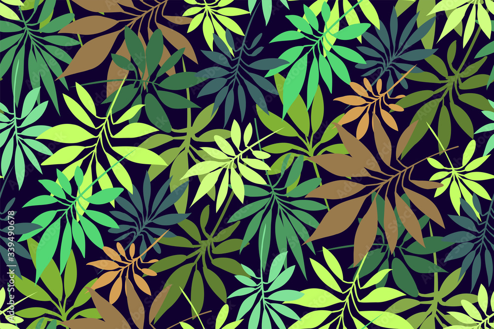 Fototapeta premium Tropical leaves seamless background pattern. Vector floral design. Textile, fabric, wallpaper