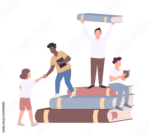 Inclusive college community flat concept vector illustration. Diverse and friendly university students 2D cartoon characters for web design. Multiethnic study group, literature club creative idea