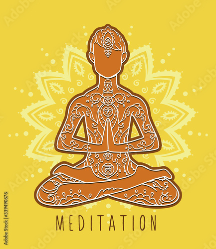 Ornamental man in a yoga pose Ornament beautiful card with yoga man