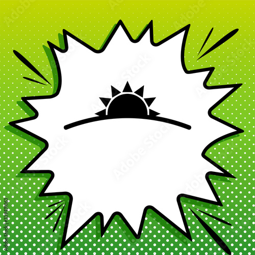 Sunrise sign. Black Icon on white popart Splash at green background with white spots. Illustration.