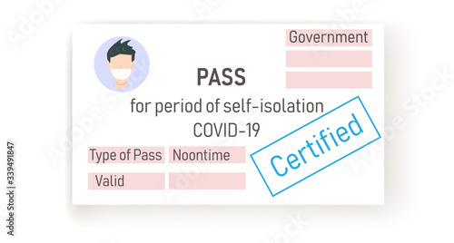 Personal special permit for movement during quarantine and coronavirus infection.Electronic special pass.Face control.ID number.Identification.Vector.Checking.Pass for period of self-isolation