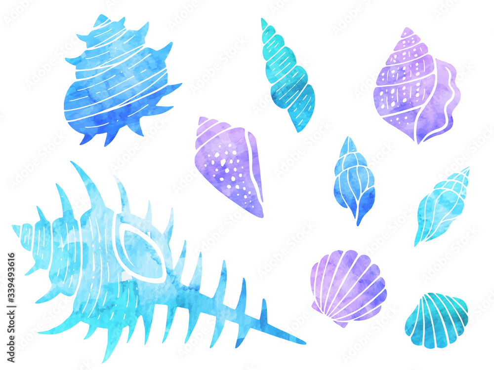 巻貝 貝殻の水彩風イラストセット Stock Vector Adobe Stock 巻貝 貝殻の水彩風イラストセット Stock Vector Adobe Stock