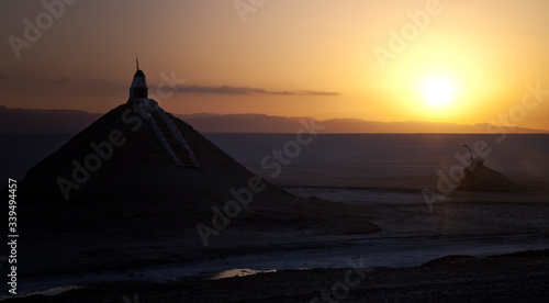 The sunrise at Chott El Jerid, a large salt lake in southern Tunisia. Chott El Jerid is the largest salt pan of the Sahara.