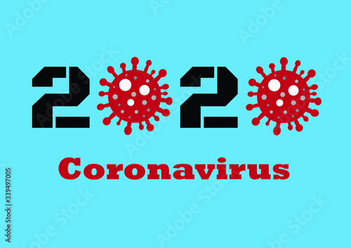 Red coronavirus with the blue background and text 2020.