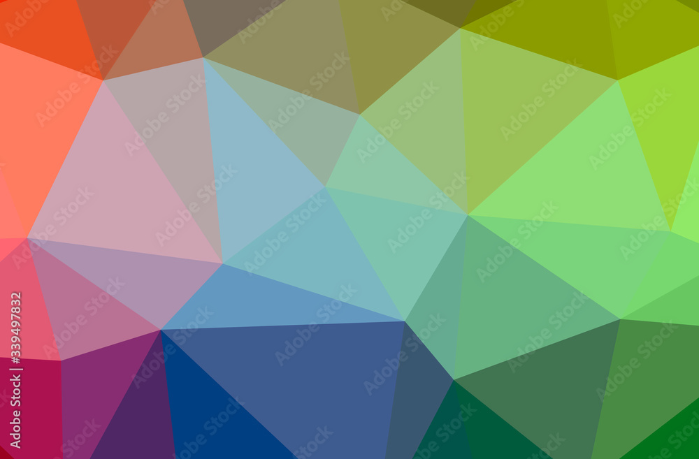 Illustration of abstract Green, Pink, Red, Yellow horizontal low poly background. Beautiful polygon design pattern.