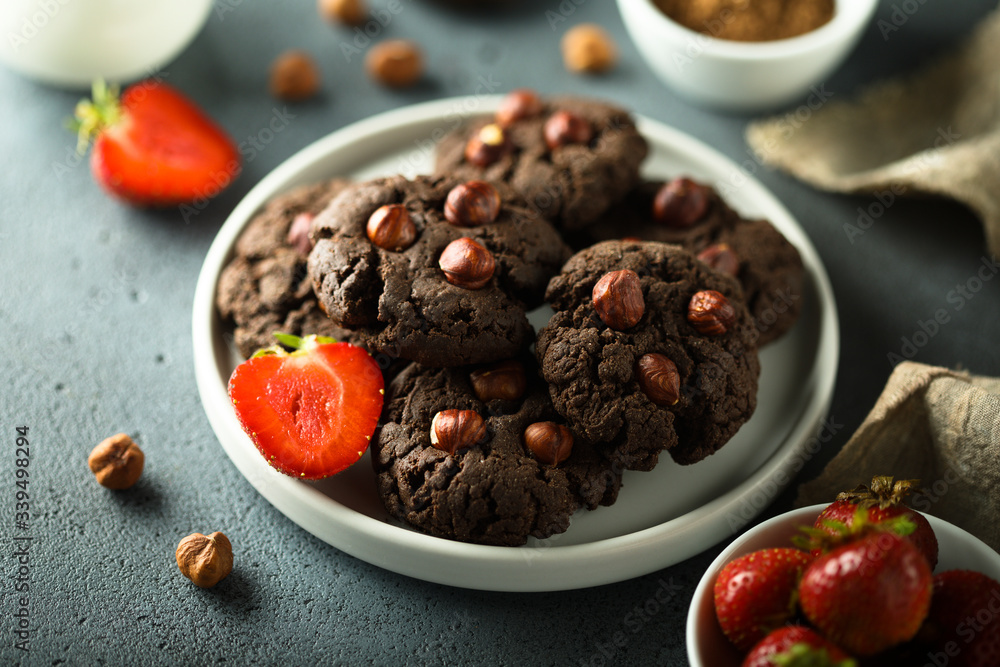 Homemade chocolate cookies with hazelnut Homemade chocolate cookies with hazelnut