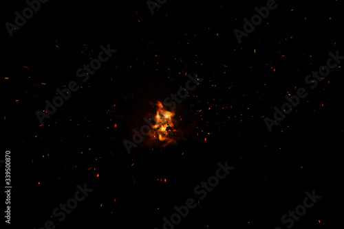 fire flames with sparks isolated on black background