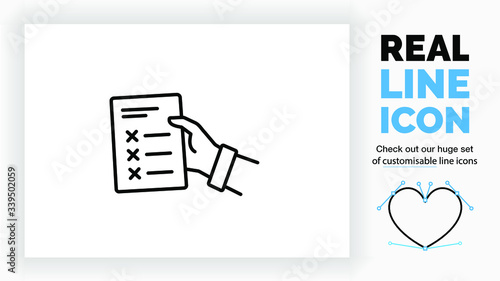 Editable line icon of a person giving a negative evaluation with his hand part of a huge set of customisable line icons and linear stick figures! 