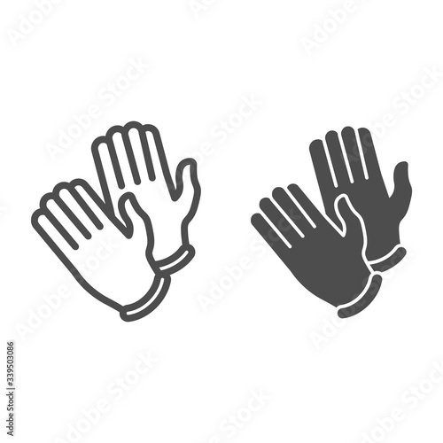 Disposable medical rubber gloves line and solid icon. Pair of gloves outline style pictogram on white background. Coronavirus protection signs for mobile concept and web design. Vector graphics.