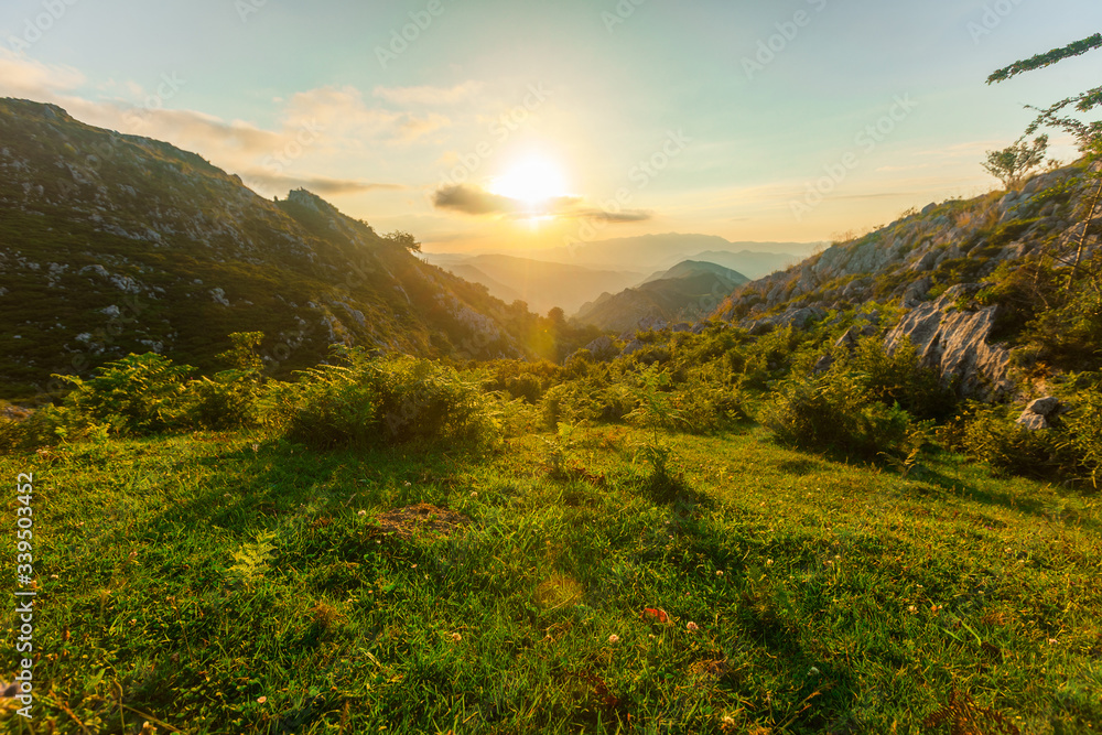 views of Sunset of national park peaks of europe