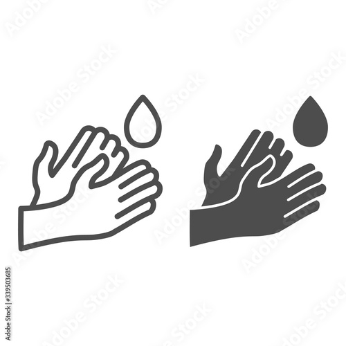 Hand washing line and solid icon. Hygiene protection outline style pictogram on white background. Wash disinfect sanitize prevention against virus for mobile concept and web design. Vector graphics.