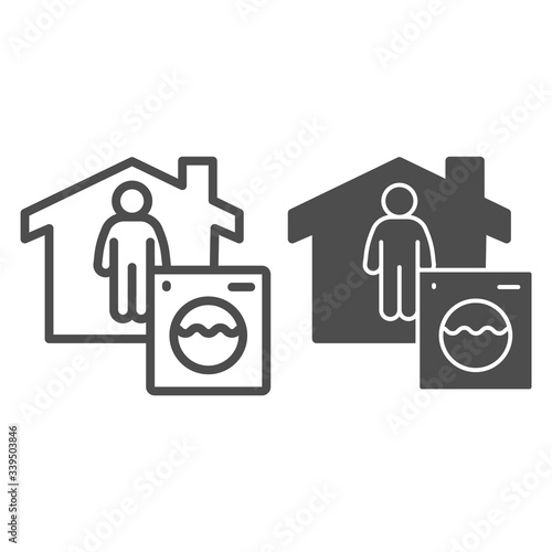 Clean clothes at home line and solid icon. Disinfection for health care outline style pictogram on white background. Wash laundry thoroughly for mobile concept and web design. Vector graphics.