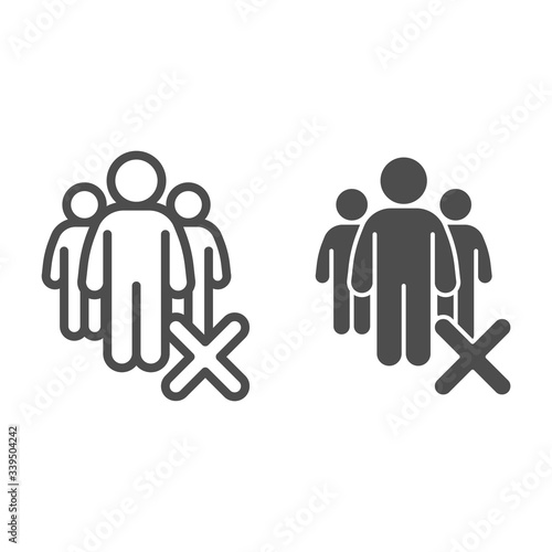 Gatherings ban line and solid icon. Avoid Crowds outline style pictogram on white background. Social Distancing to avoid Covid-19 spread for mobile concept and web design. Vector graphics.