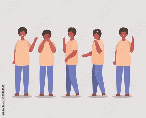 Girls cartoons avatars and one with dry cough and sneezing vector design