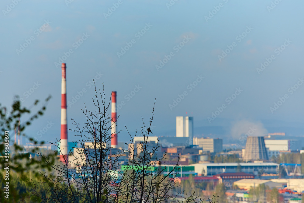 Obraz premium View of industrial enterprises located in the city of Miass, Chelyabinsk region, in the southern Urals.