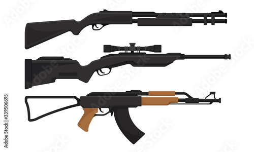 Handguns or Rifle Models with Firing Trigger for Hunting Vector Set
