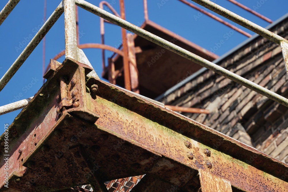 close up of an old rusty staircase