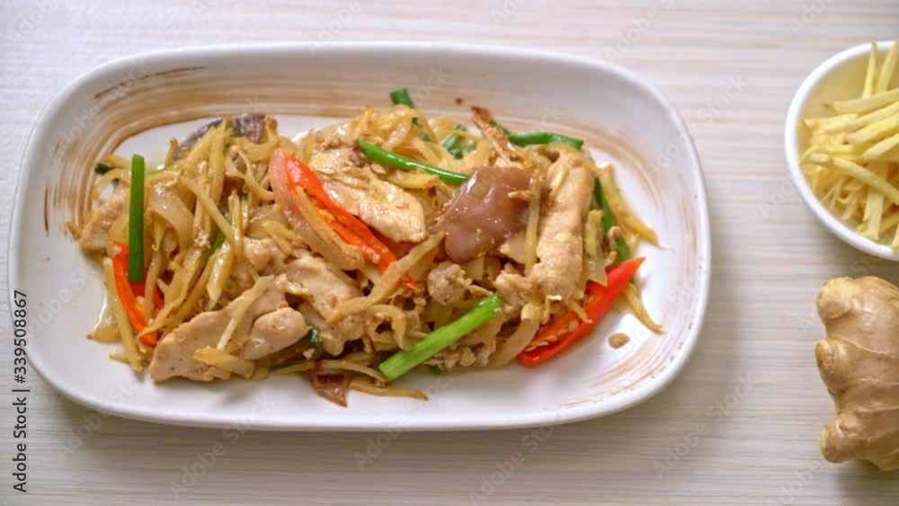 stir-fried chicken with ginger - Asian food style stir-fried chicken with ginger - Asian food style