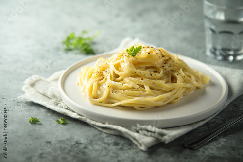 Pasta with cheese and black pepper photo