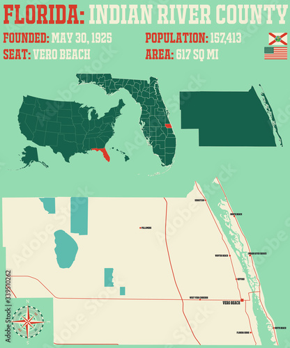 Large and detailed map of Indian River county in Florida, USA.