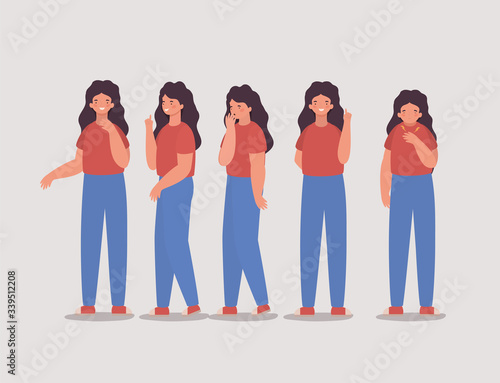 Girls cartoons and some with dry cough and shortness of breath vector design