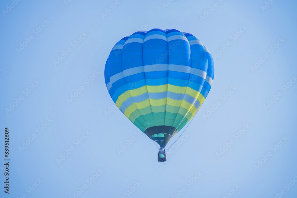 Obraz premium Colorful balloon above a flower field at a national balloon festival,
