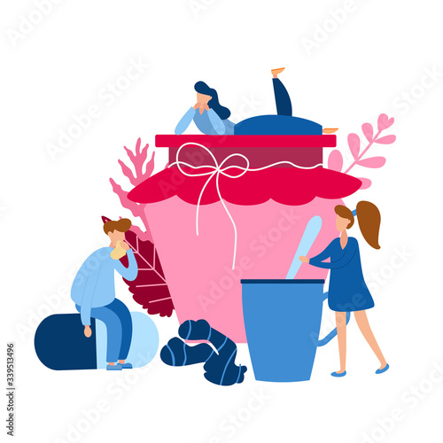 Concept with sick person. Flu flat tiny people concept. Protect from viruses. Pharmacy therapy and tissue help. Vector illustration