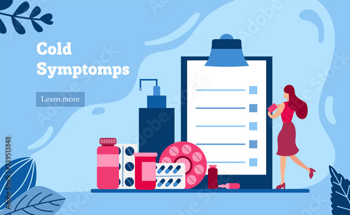 Flat virus persons concept. Catch a cold. Tiny doctors make flu shot. Healthcare banner for website, apps