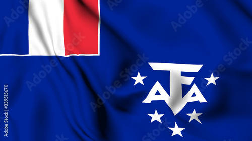 French Southern Territories and Antarctic Lands flag is waving 3D animation. flag waving in the wind. National flag of French Southern Territories and Antarctic Lands. 3D rendering Waving flag design.