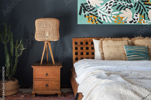 Canvastavla Bedroom interior at modern house with ethnic decor