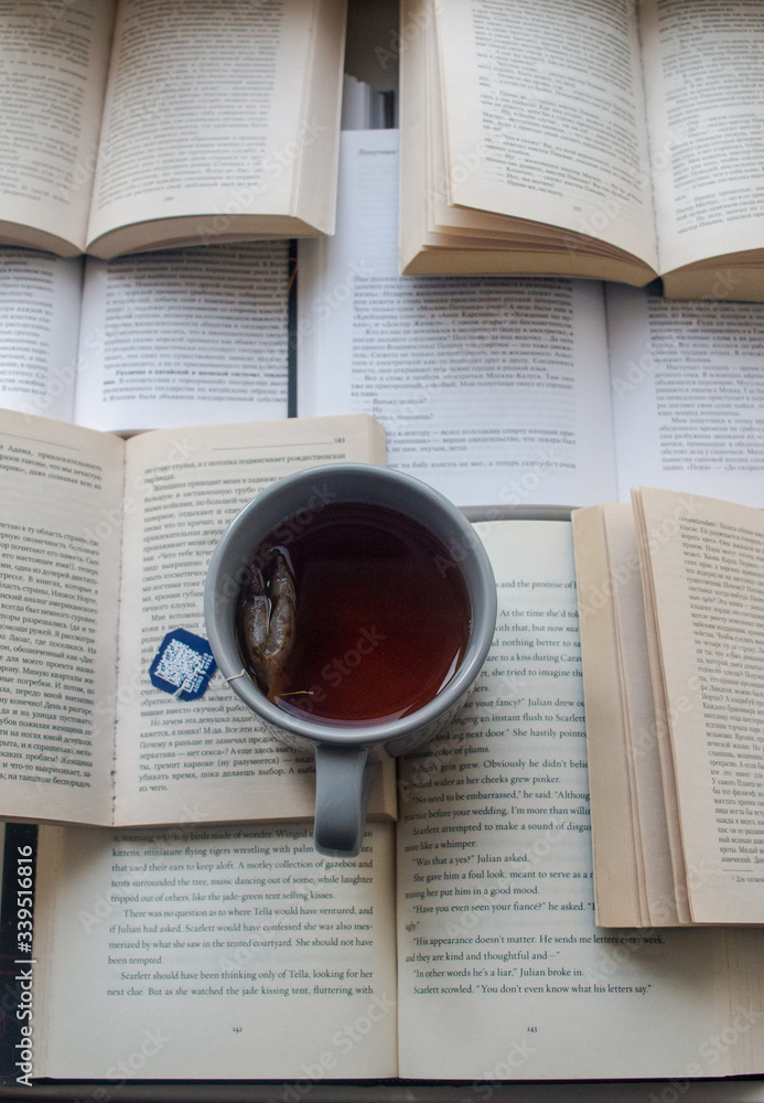 Fototapeta premium cup of tea and book