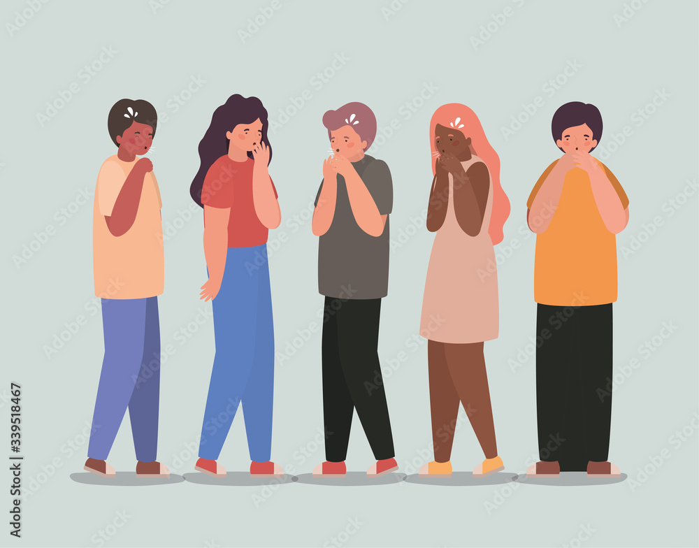 Girls and boys cartoons with dry cough and sneezing vector design Girls and boys cartoons with dry cough and sneezing vector design