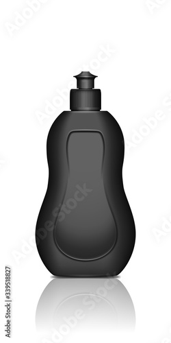 Black realistic 3d dishwashing liquid detergent bottle mockup