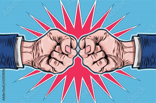 Two Hands Clenched Fist Pop Art Retro Vector Illustration