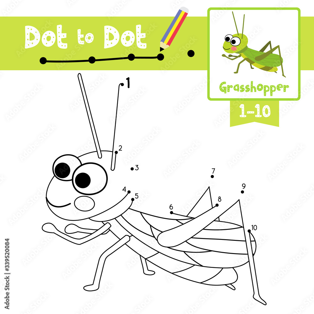 Dot to dot educational game and Coloring book Grasshopper animal ...