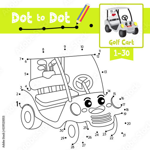 Dot to dot educational game and Coloring book Go-Cart cartoon character perspective view vector illustration © natchapohn