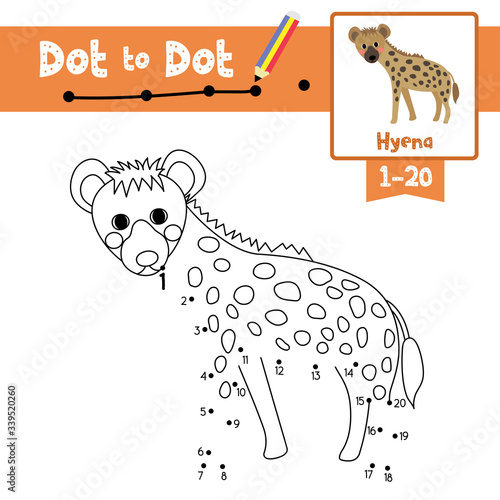 Dot to dot educational game and Coloring book Hyena animal cartoon character vector illustration
