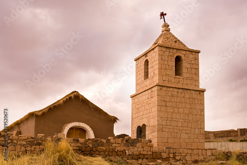 San Bartolome Church built of stone and adobe, Socaire, Atacama desert, Antofagasta Region, Chile, South America
