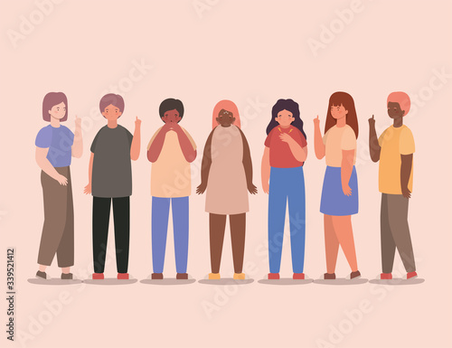 Girls and boys cartoons and some with dry cough and shortness of breath vector design