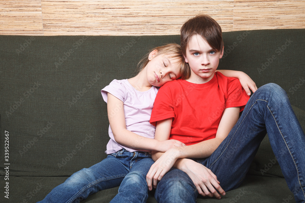 Frustrated siblings locked in at home during self-isolation Frustrated siblings locked in at home during self-isolation