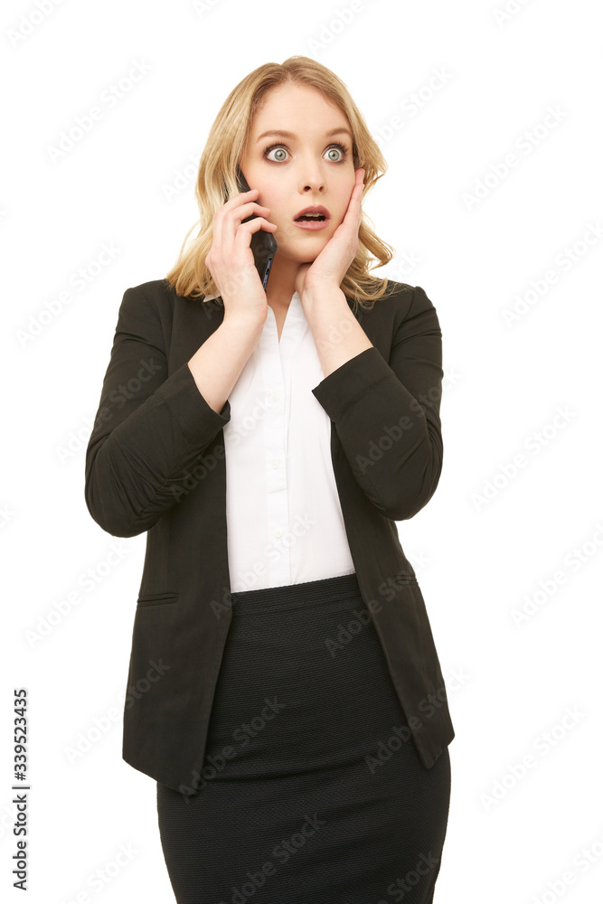 Surprised businesswoman is calling Surprised businesswoman is calling